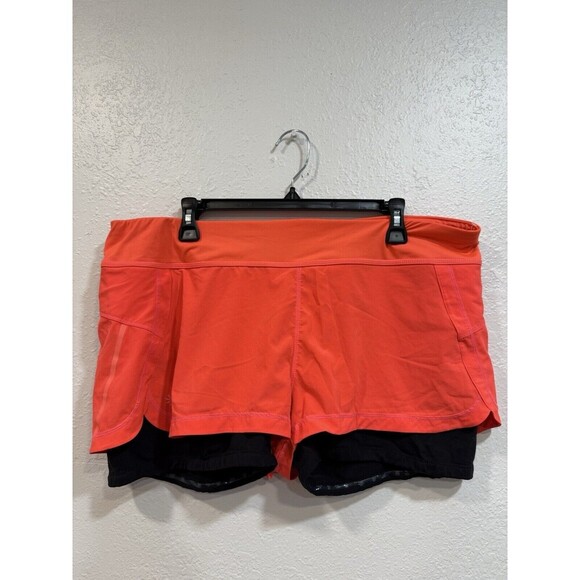 Athleta Women's Orange Black Pulse Shortie 2 in 1 Shorts Size Xl - Picture 1 of 6